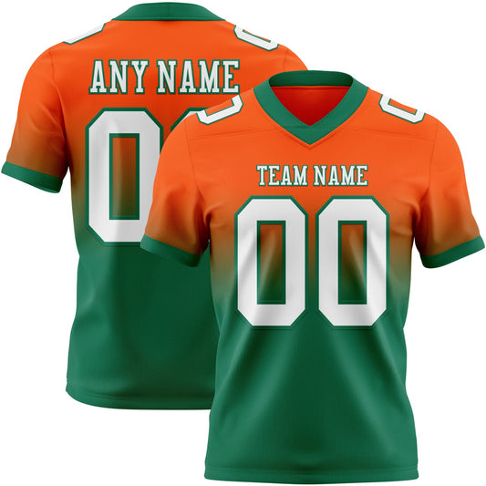 Custom Orange White-Kelly Green Authentic Fade Fashion Football Jersey - Main View
