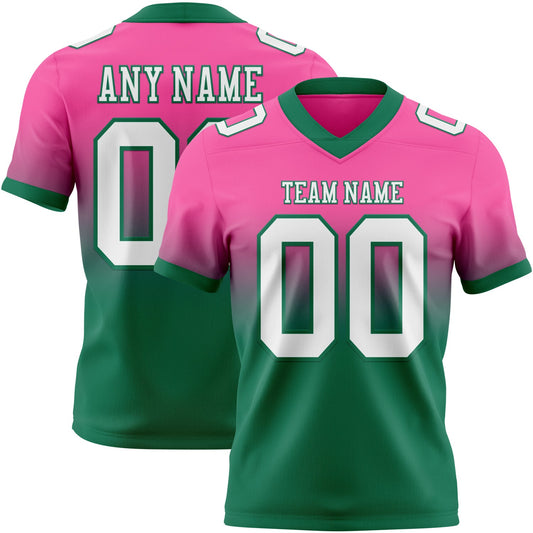 Custom Pink White-Kelly Green Authentic Fade Fashion Football Jersey - Main View