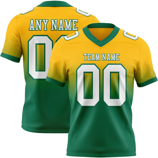 Custom Gold White-Kelly Green Authentic Fade Fashion Football Jersey - Main View