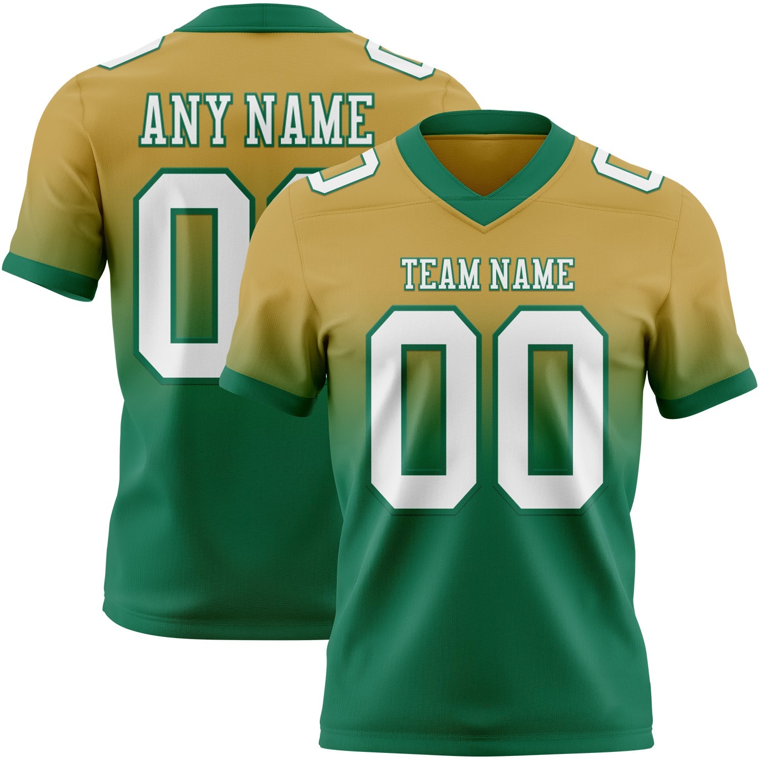Custom Old Gold White-Kelly Green Authentic Fade Fashion Football Jersey - Main View
