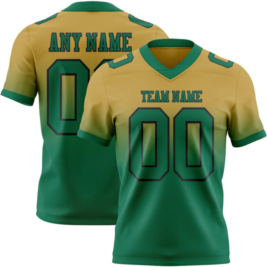 Custom Old Gold Kelly Green-Black Authentic Fade Fashion Football Jersey - Main View