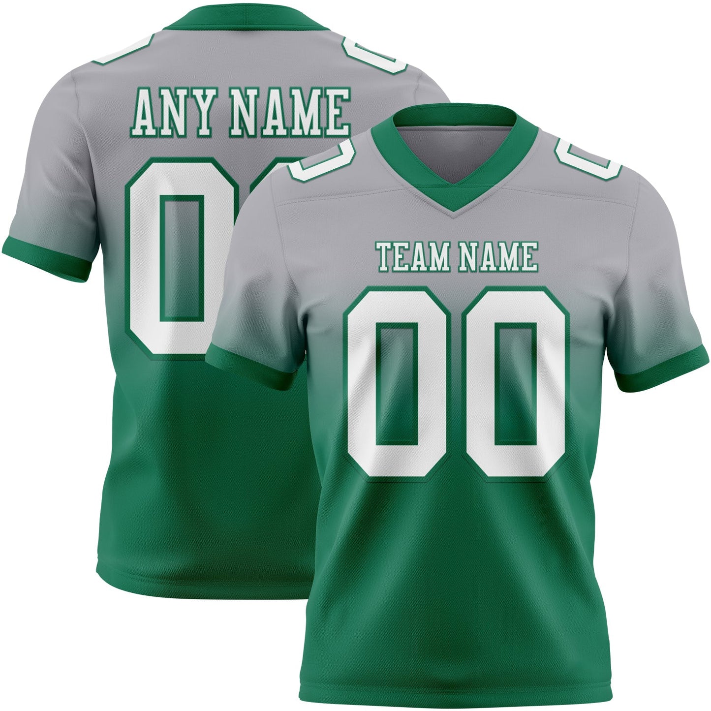 Custom Gray White-Kelly Green Authentic Fade Fashion Football Jersey - Main View