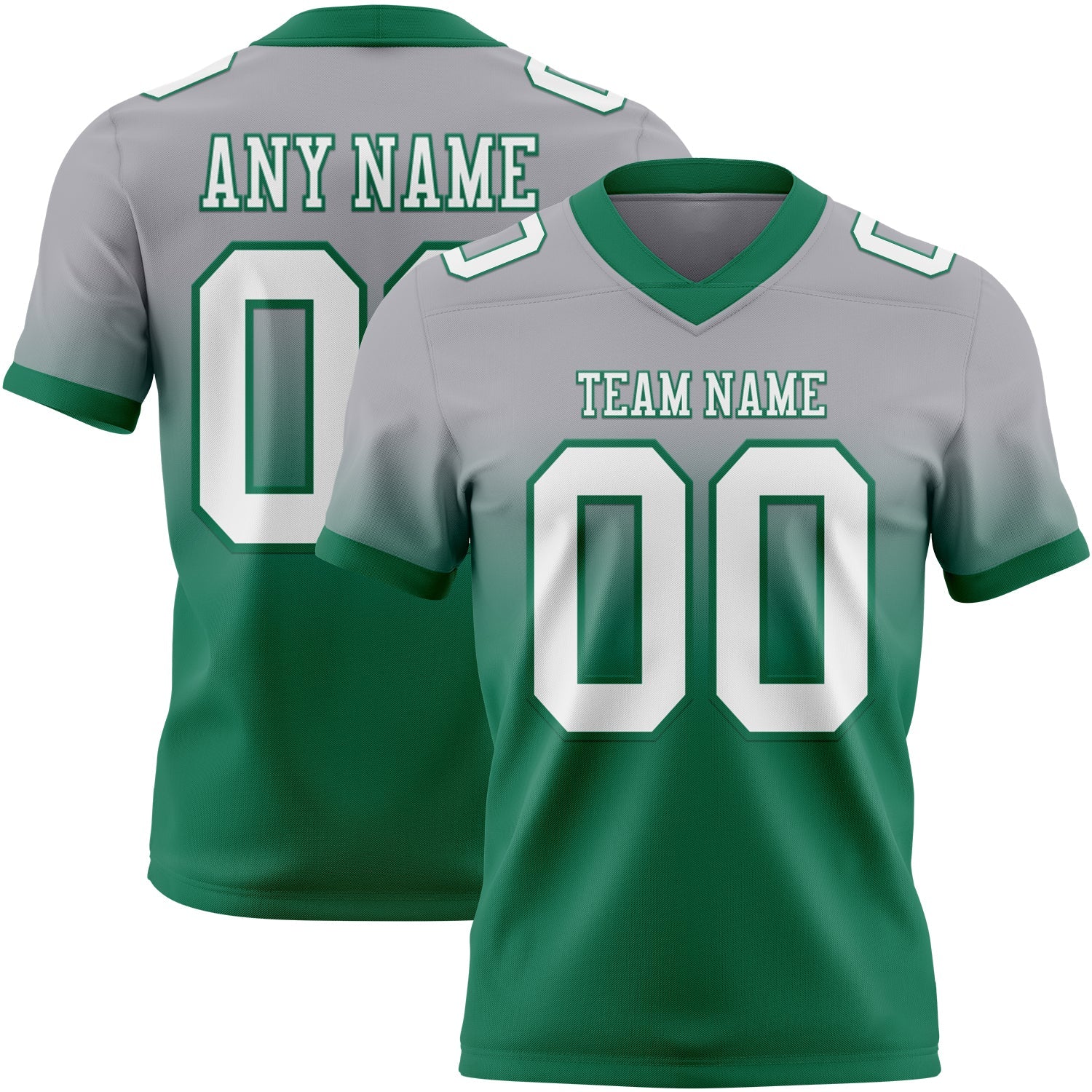 Custom Gray White-Kelly Green Authentic Fade Fashion Football Jersey - Main View