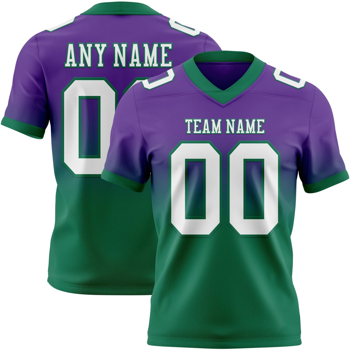 Custom Purple White-Kelly Green Authentic Fade Fashion Football Jersey - Main View