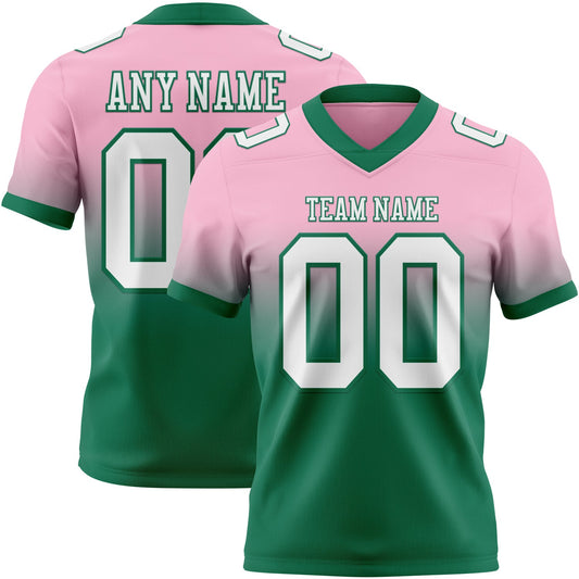 Custom Light Pink White-Kelly Green Authentic Fade Fashion Football Jersey - Main View