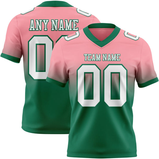 Custom Medium Pink White-Kelly Green Authentic Fade Fashion Football Jersey - Main View