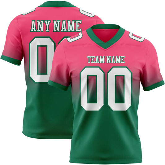 Custom Neon Pink White-Kelly Green Authentic Fade Fashion Football Jersey - Main View