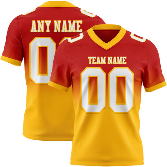 Custom Red White-Gold Authentic Fade Fashion Football Jersey - Main View