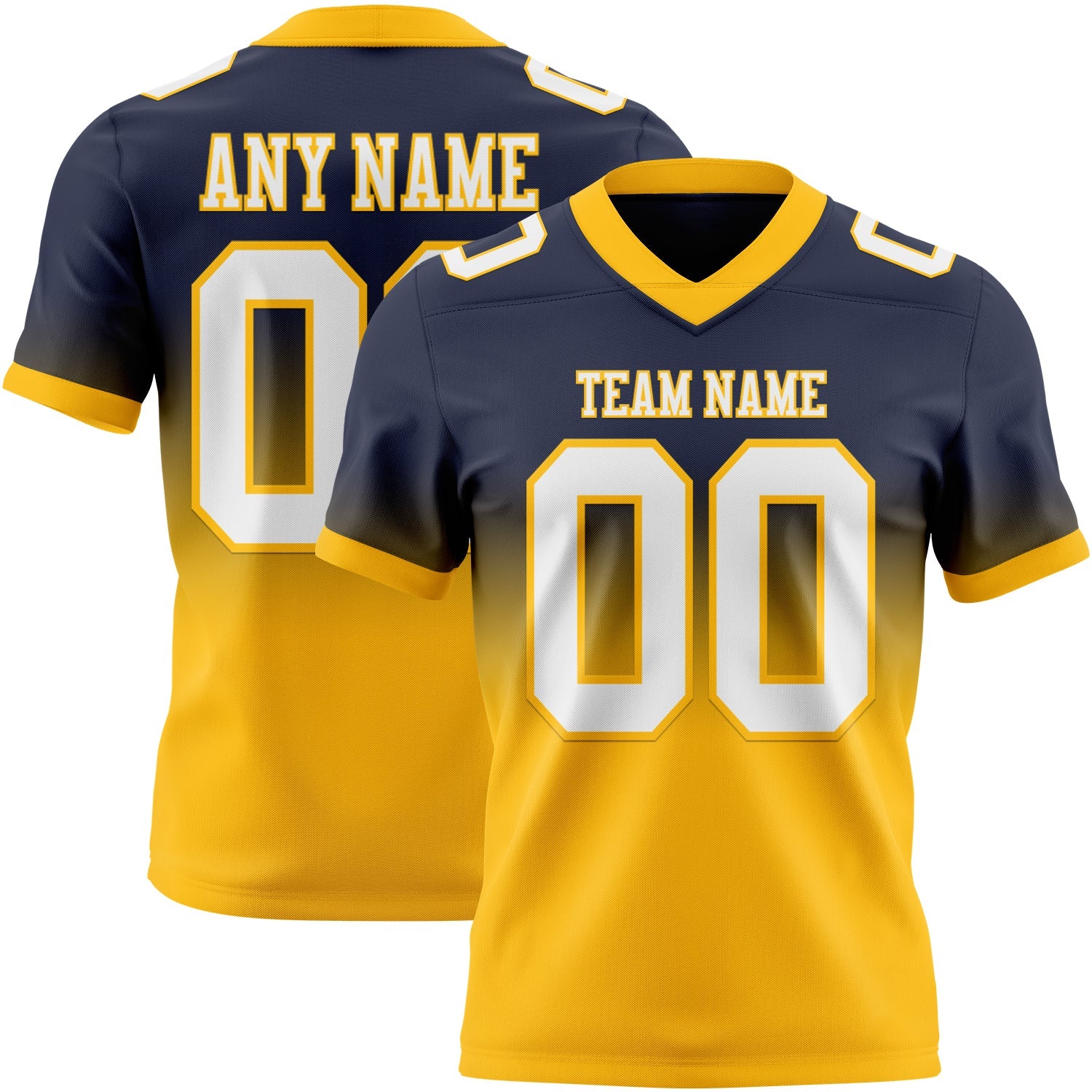 Custom Navy White-Gold Authentic Fade Fashion Football Jersey - Main View