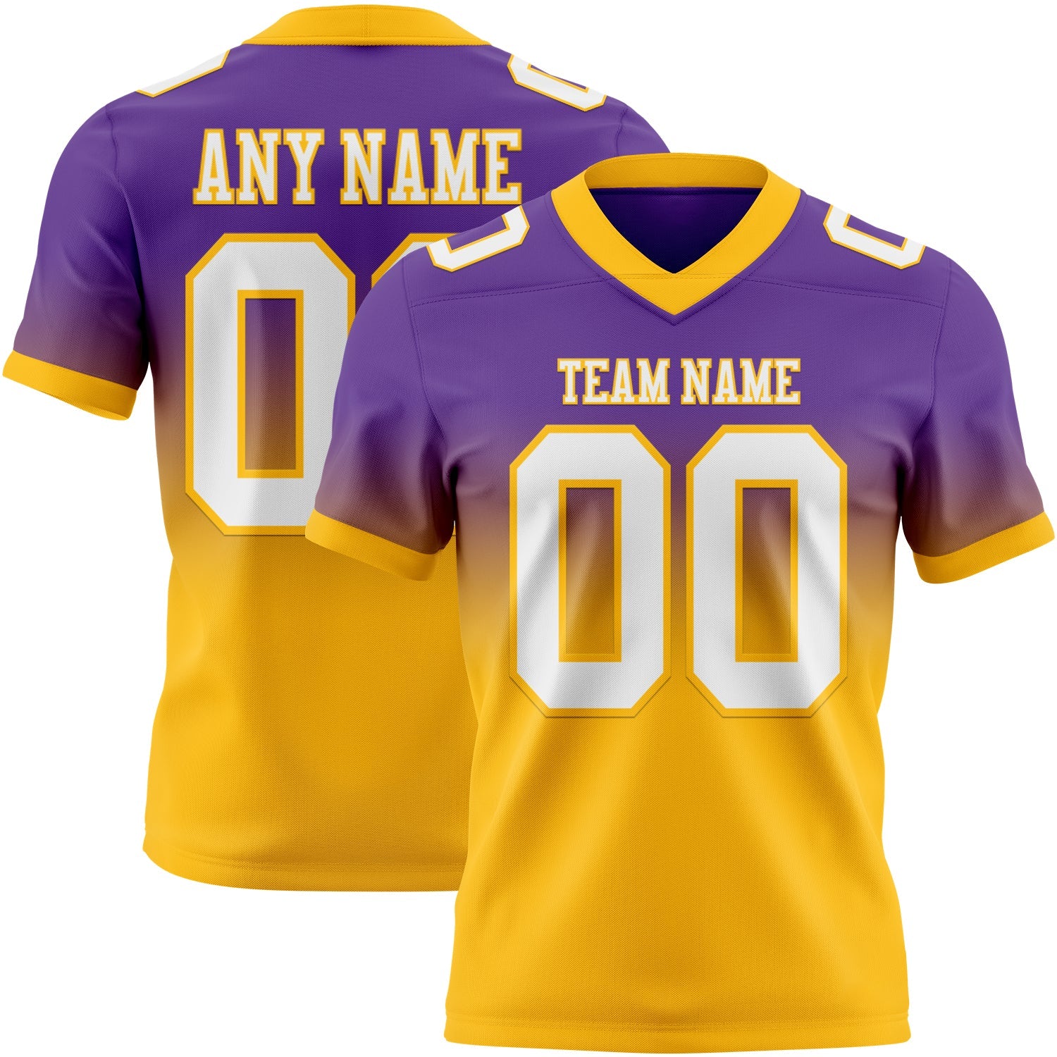 Custom Purple White-Gold Authentic Fade Fashion Football Jersey - Main View
