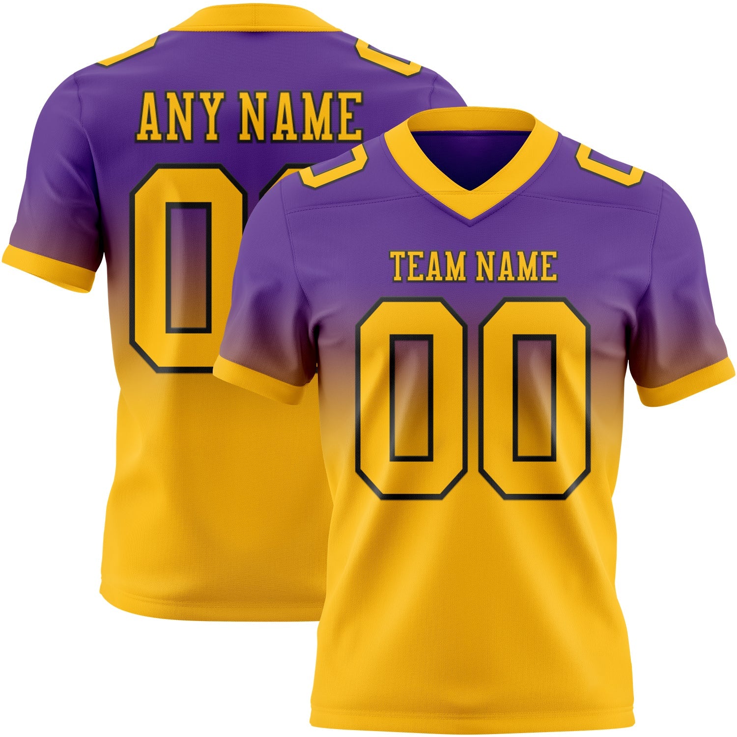 Custom Purple Gold-Black Authentic Fade Fashion Football Jersey - Main View