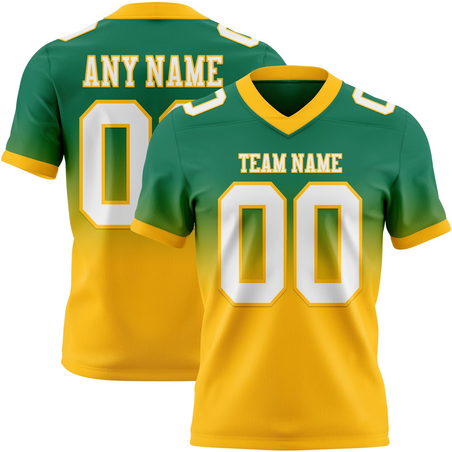 Custom Kelly Green White-Gold Authentic Fade Fashion Football Jersey - Main View