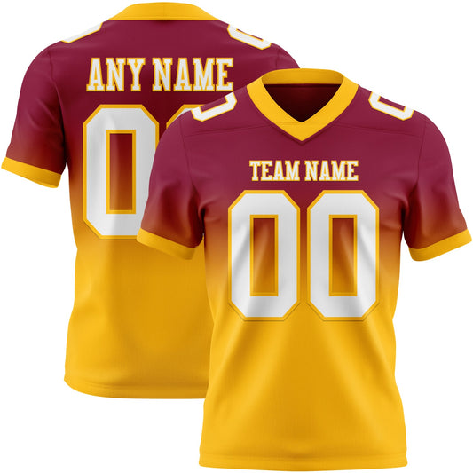Custom Maroon White-Gold Authentic Fade Fashion Football Jersey - Main View