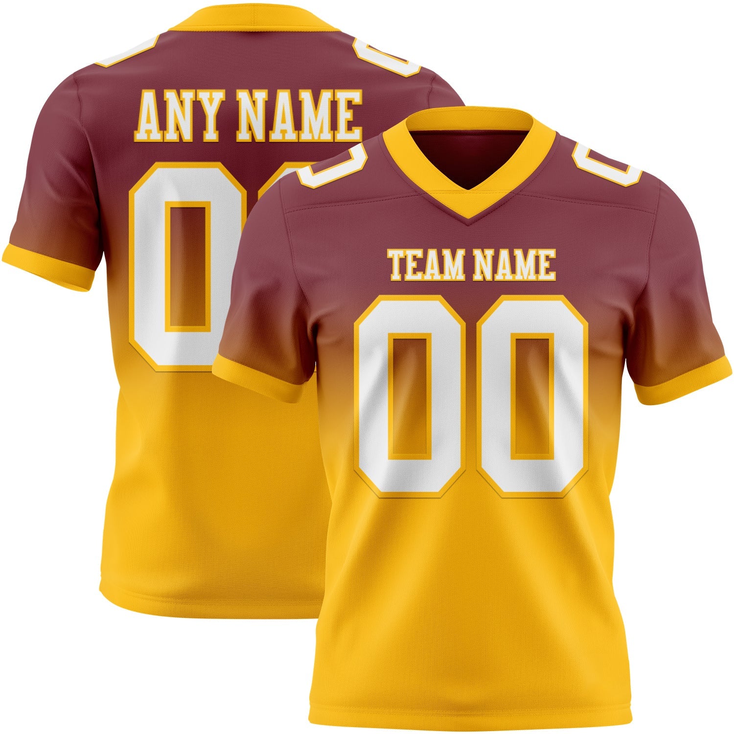 Custom Burgundy White-Gold Authentic Fade Fashion Football Jersey - Main View