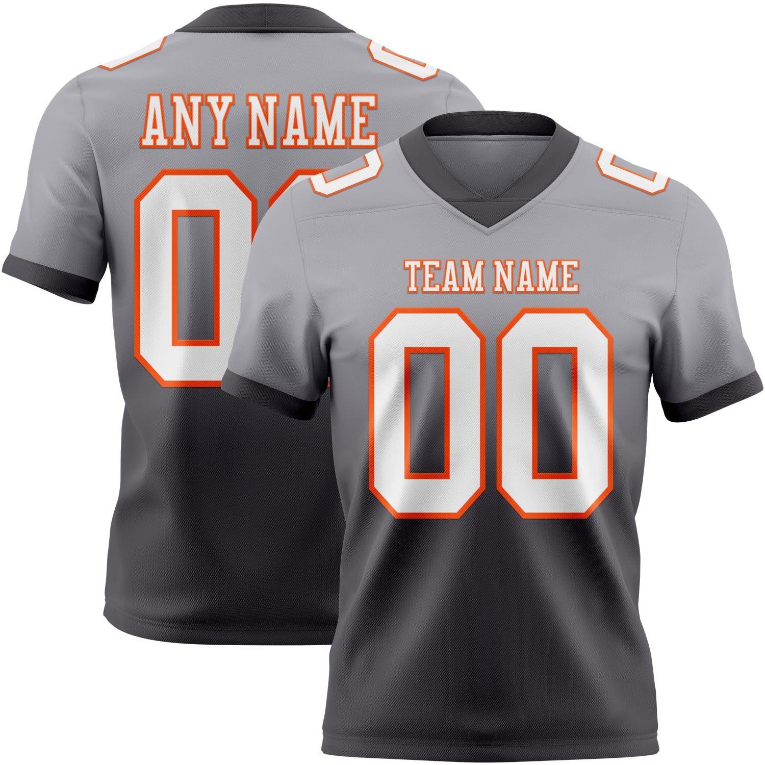 Custom Gray White Steel Gray-Orange Authentic Fade Fashion Football Jersey - Main View