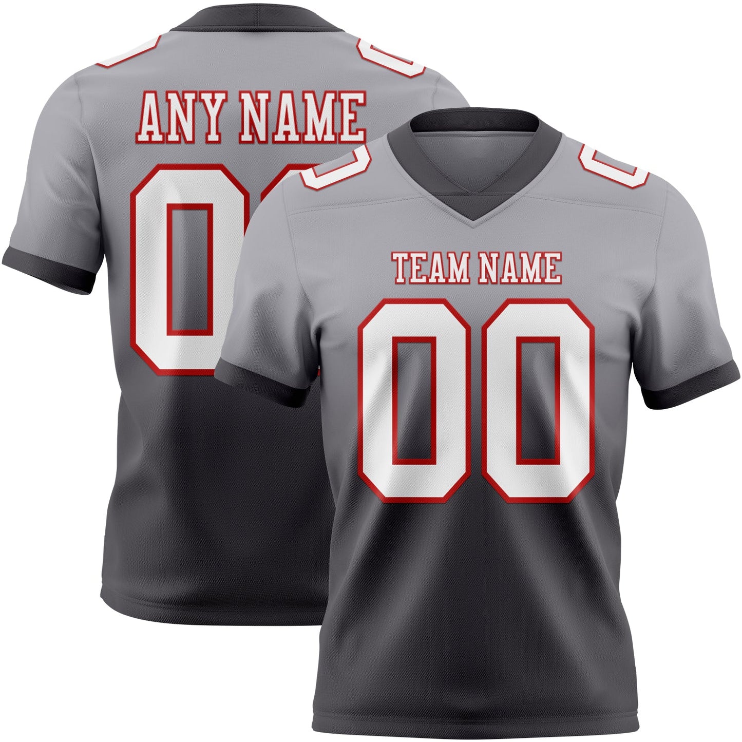 Custom Gray White Steel Gray-Red Authentic Fade Fashion Football Jersey - Main View