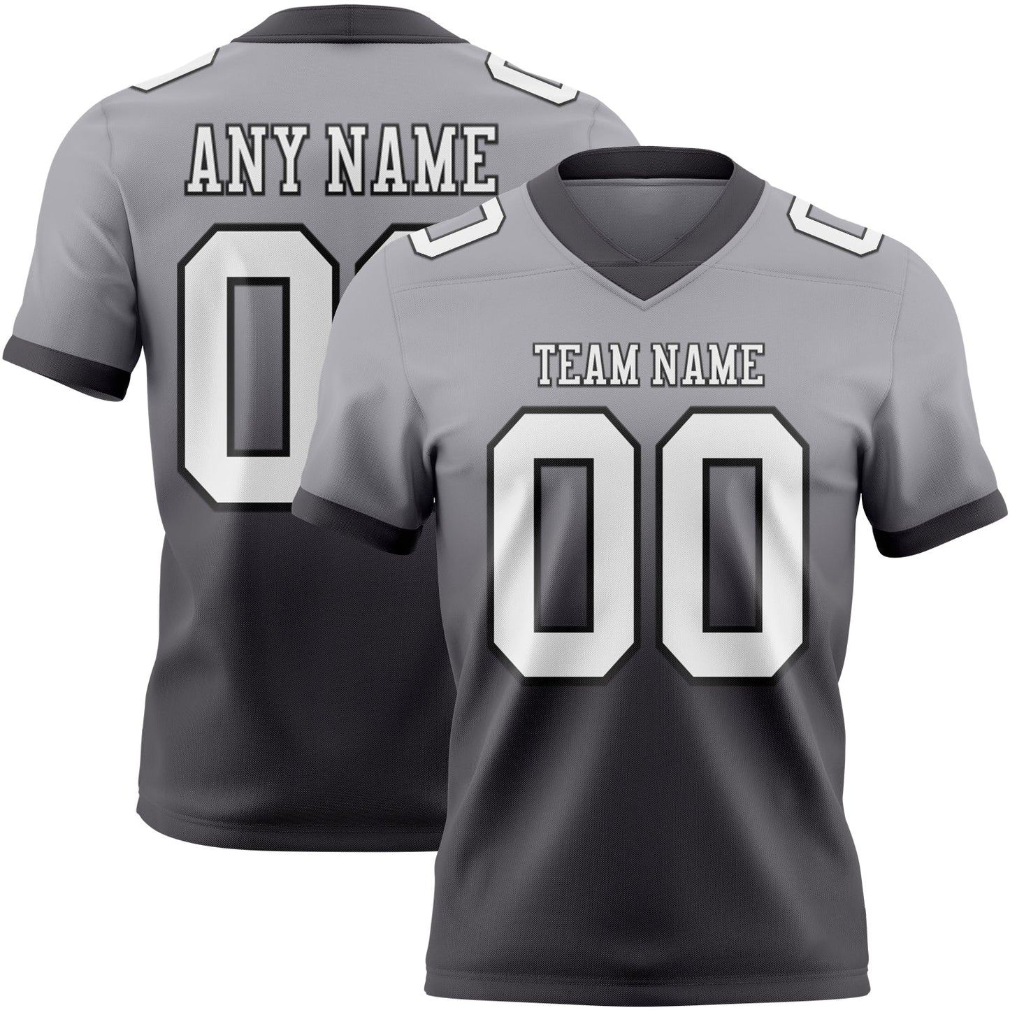 Custom Gray White Steel Gray-Black Authentic Fade Fashion Football Jersey - Main View