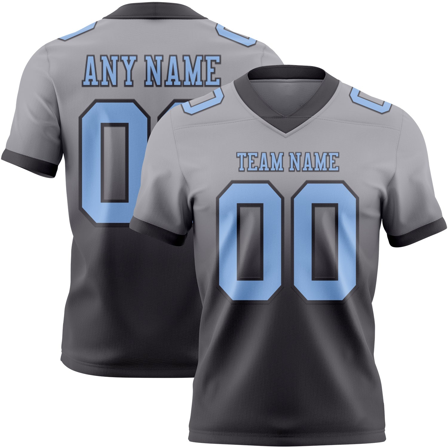 Custom Gray Light Blue-Steel Gray Authentic Fade Fashion Football Jersey - Main View