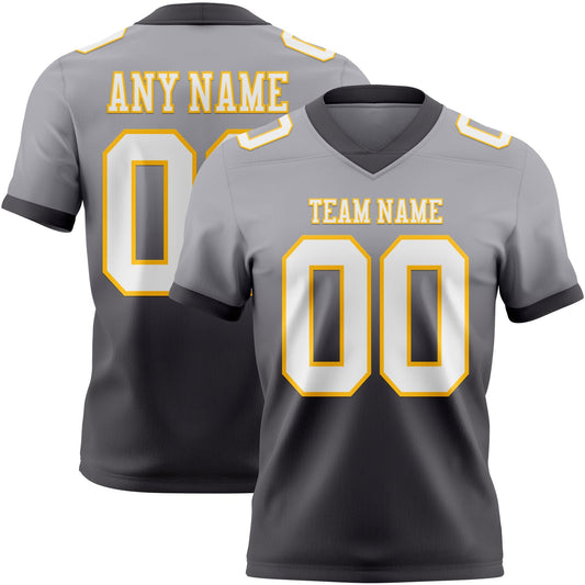 Custom Gray White Steel Gray-Gold Authentic Fade Fashion Football Jersey - Main View