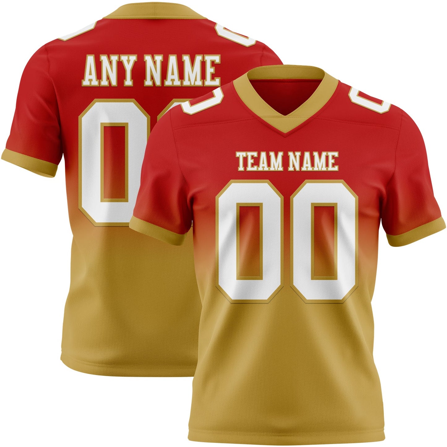 Custom Red White-Old Gold Authentic Fade Fashion Football Jersey - Main View