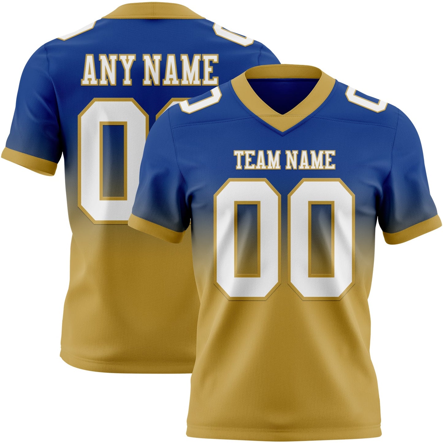 Custom Royal White-Old Gold Authentic Fade Fashion Football Jersey - Main View