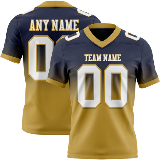 Custom Navy White-Old Gold Authentic Fade Fashion Football Jersey - Main View
