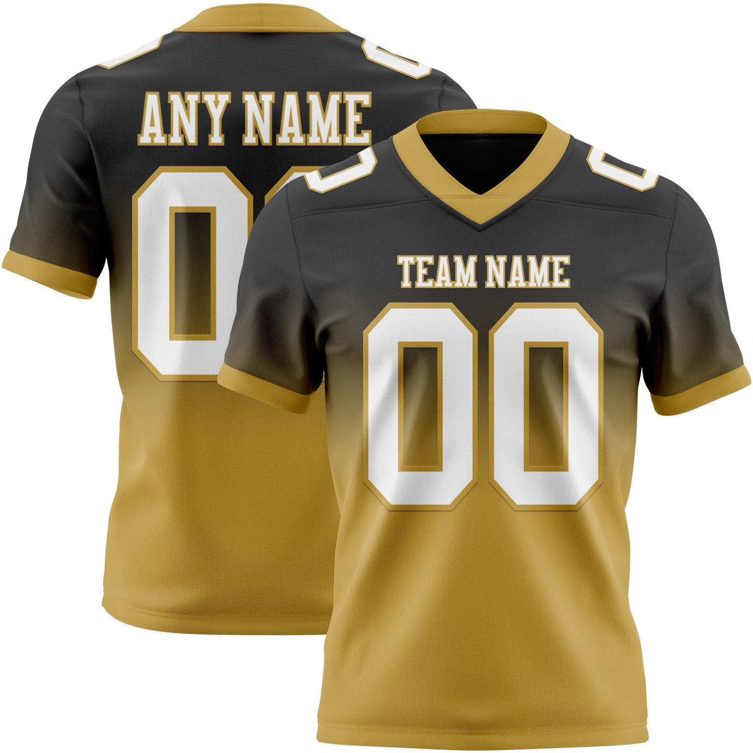 Custom Black White-Old Gold Authentic Fade Fashion Football Jersey - Main View