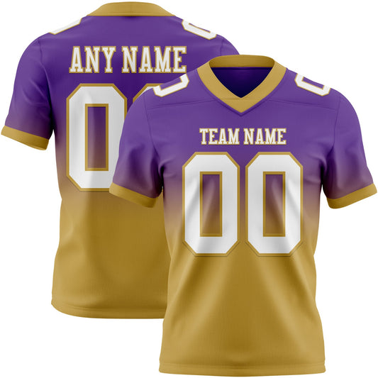 Custom Purple White-Old Gold Authentic Fade Fashion Football Jersey - Main View