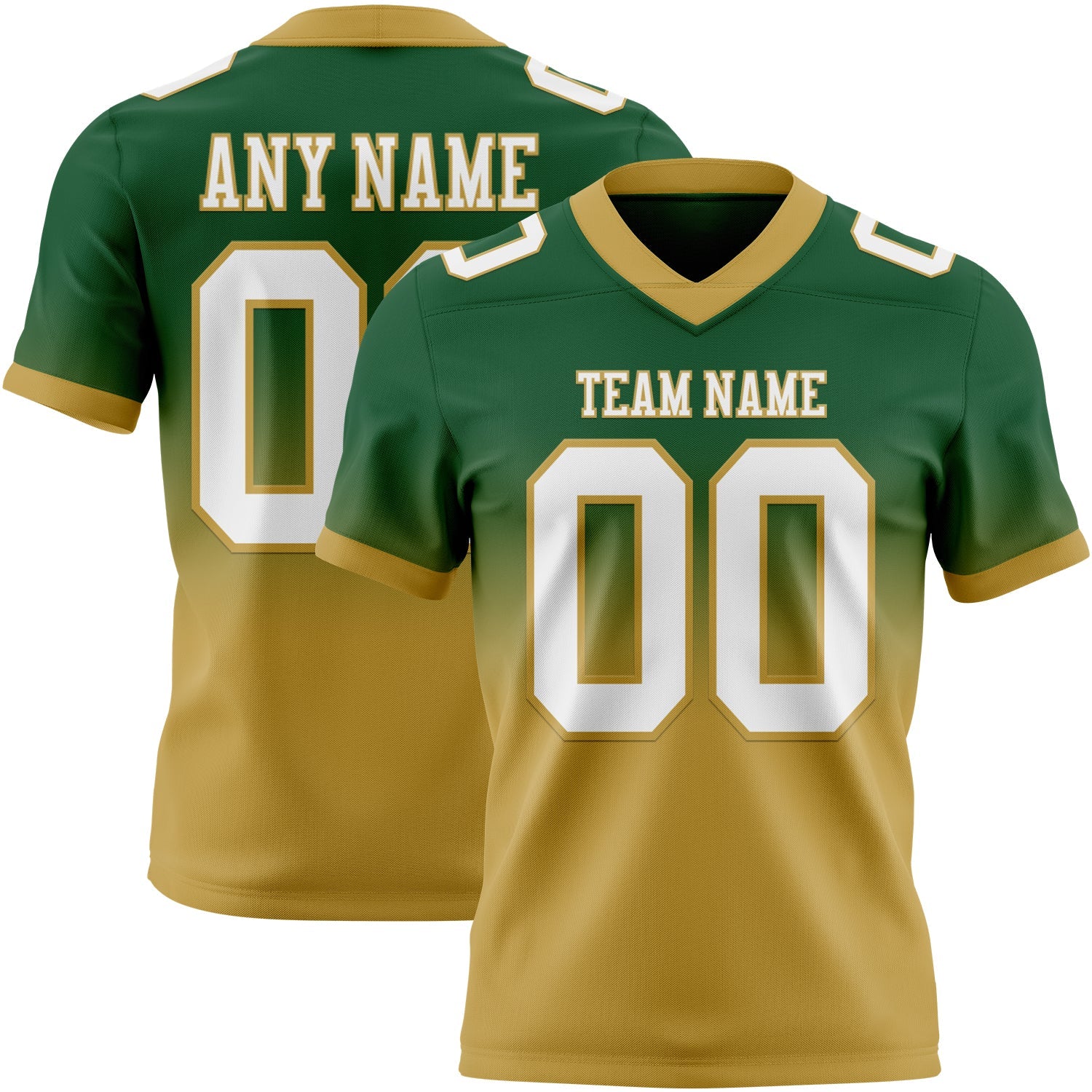 Custom Green White-Old Gold Authentic Fade Fashion Football Jersey - Main View