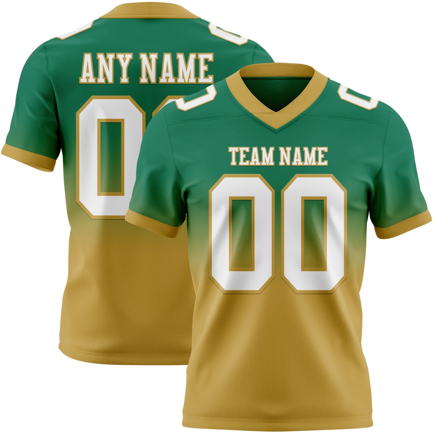 Custom Kelly Green White-Old Gold Authentic Fade Fashion Football Jersey - Main View