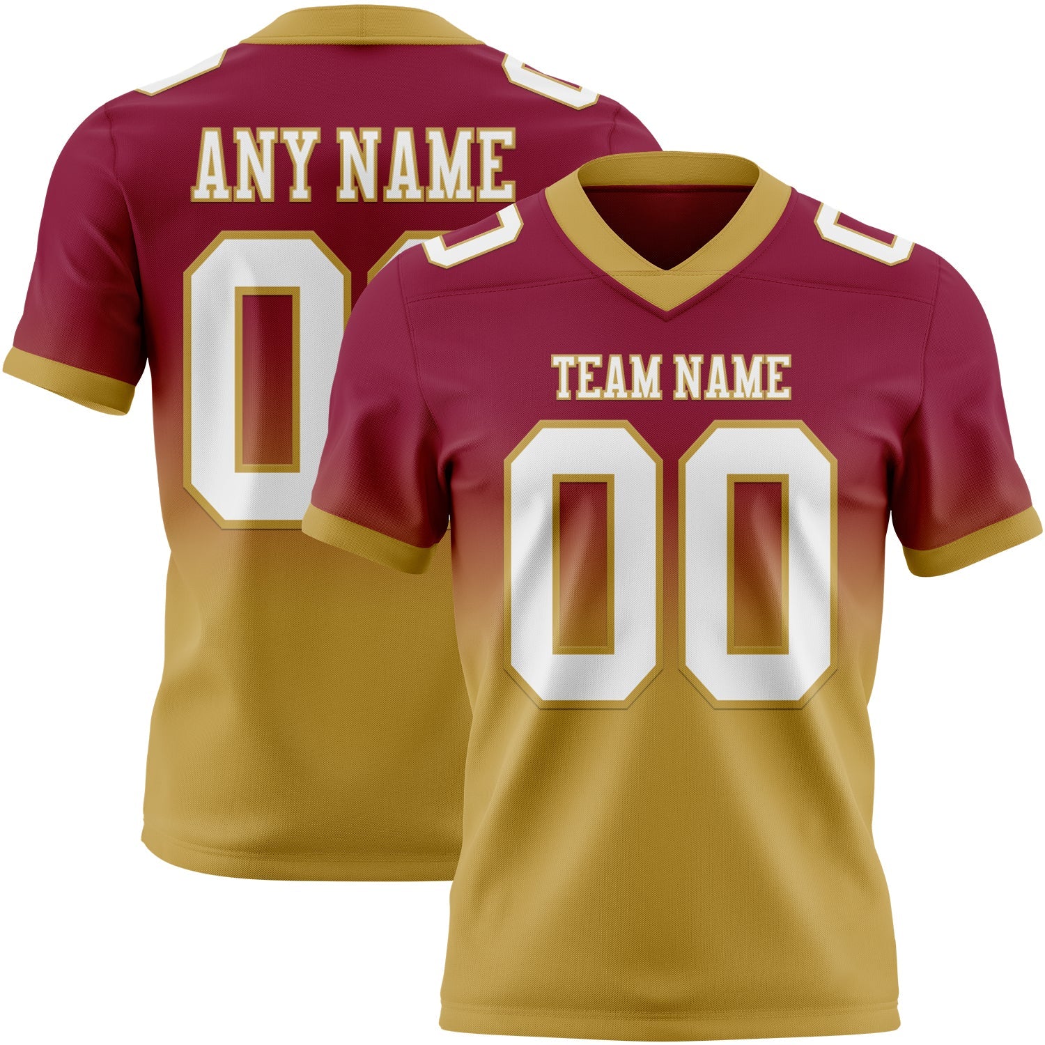 Custom Maroon White-Old Gold Authentic Fade Fashion Football Jersey - Main View