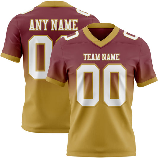 Custom Burgundy White-Old Gold Authentic Fade Fashion Football Jersey - Main View