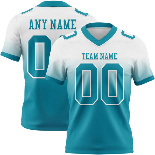 Custom White Teal Authentic Fade Fashion Football Jersey - Main View
