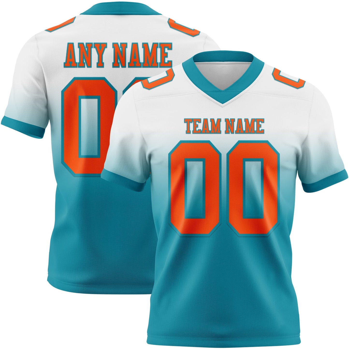 Custom White Orange-Teal Authentic Fade Fashion Football Jersey - Main View
