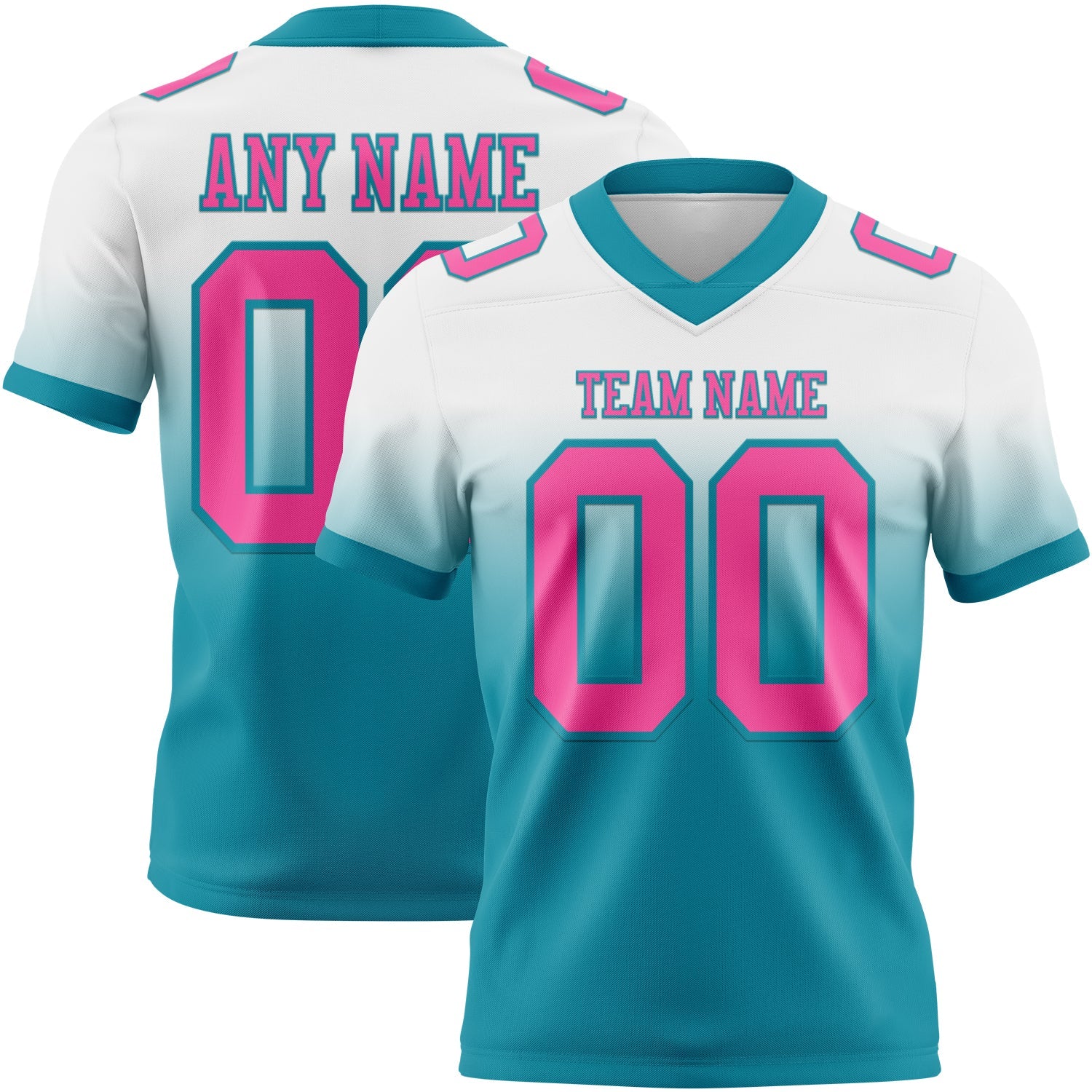 Custom White Pink-Teal Authentic Fade Fashion Football Jersey - Main View