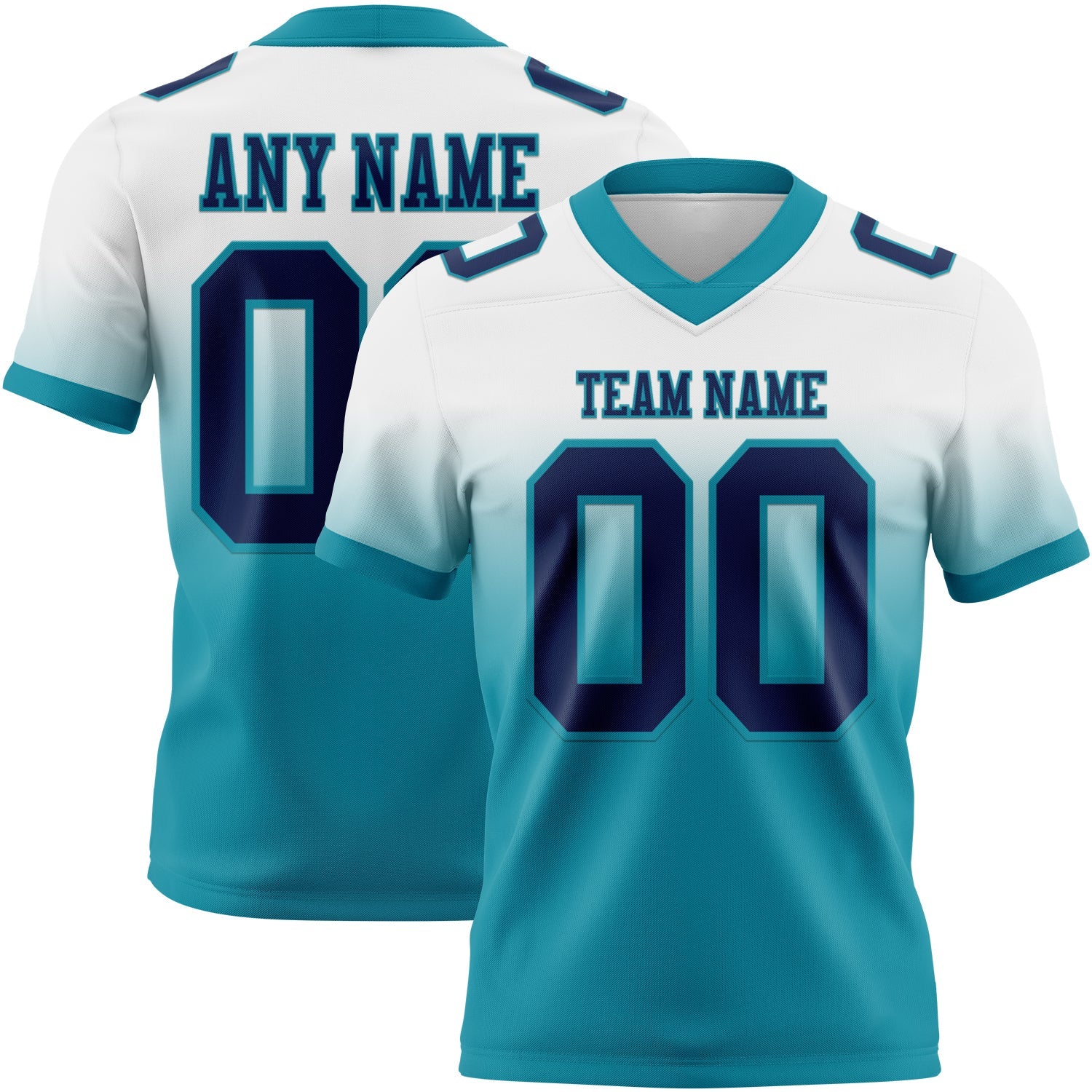 Custom White Navy-Teal Authentic Fade Fashion Football Jersey - Main View