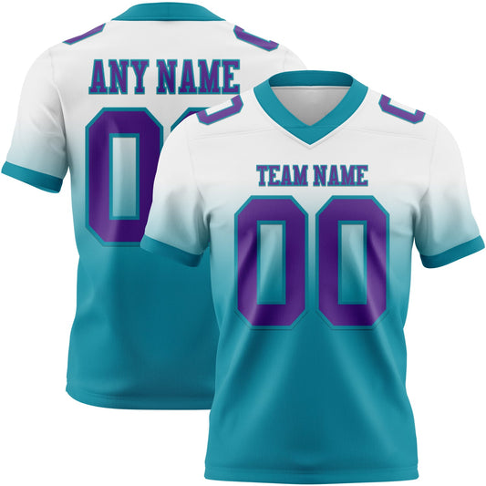 Custom White Purple-Teal Authentic Fade Fashion Football Jersey - Main View