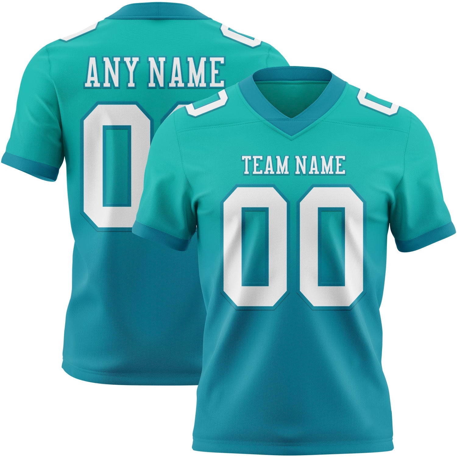Custom Aqua White-Teal Authentic Fade Fashion Football Jersey - Main View