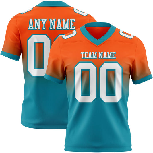 Custom Orange White-Teal Authentic Fade Fashion Football Jersey - Main View