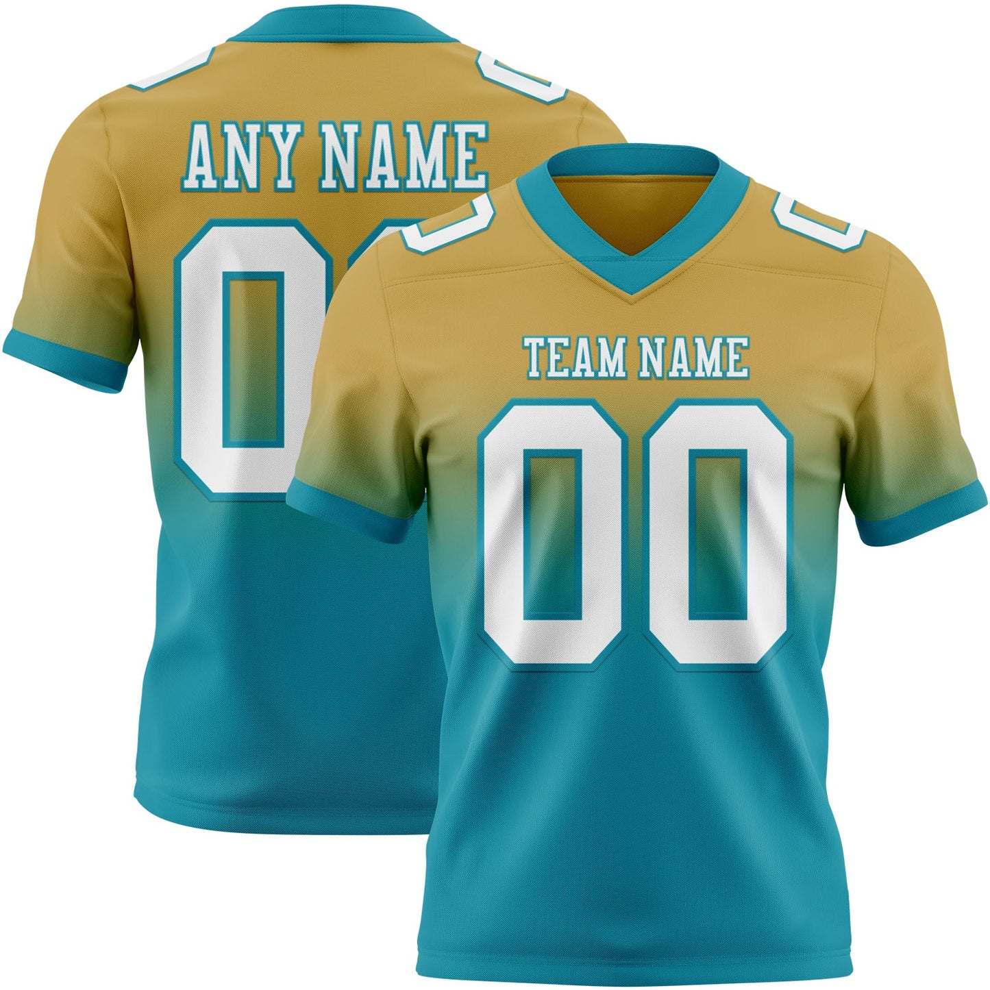 Custom Old Gold White-Teal Authentic Fade Fashion Football Jersey - Main View