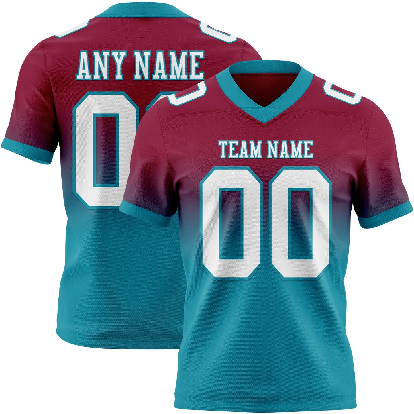 Custom Maroon White-Teal Authentic Fade Fashion Football Jersey - Main View