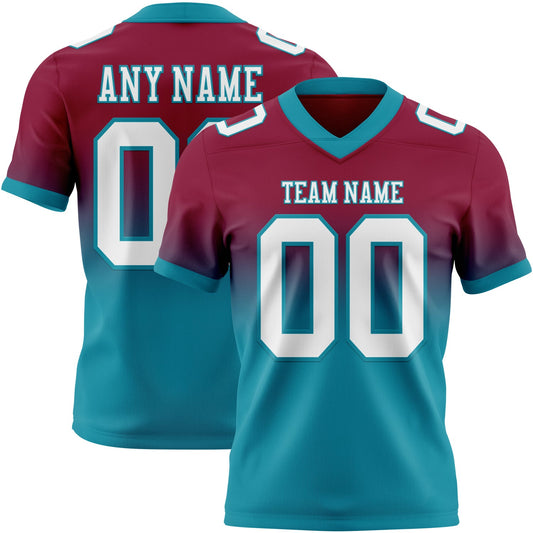Custom Maroon White-Teal Authentic Fade Fashion Football Jersey - Main View