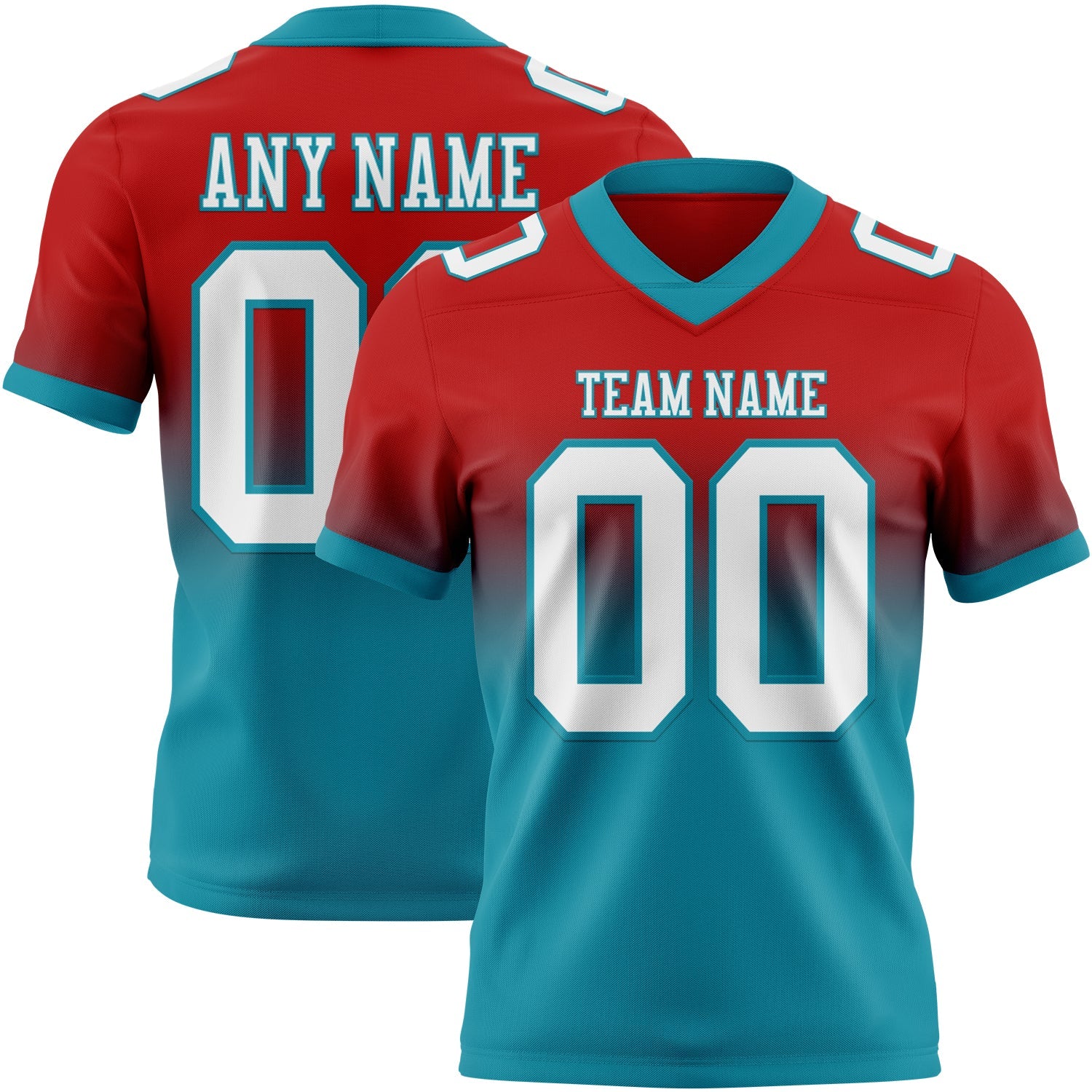 Custom Red White-Teal Authentic Fade Fashion Football Jersey - Main View
