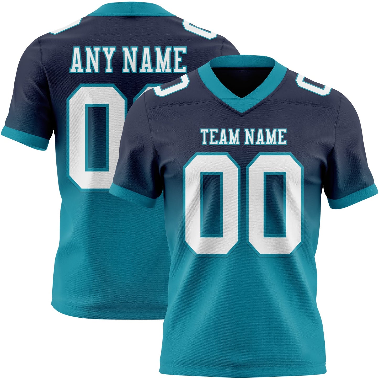 Custom Navy White-Teal Authentic Fade Fashion Football Jersey - Main View