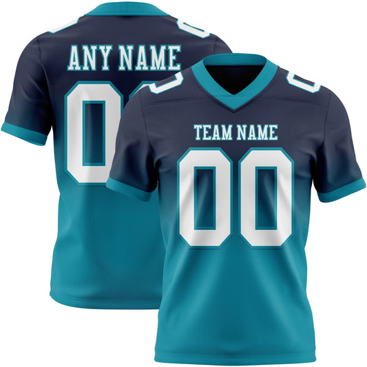 Custom Navy White-Teal Authentic Fade Fashion Football Jersey - Main View