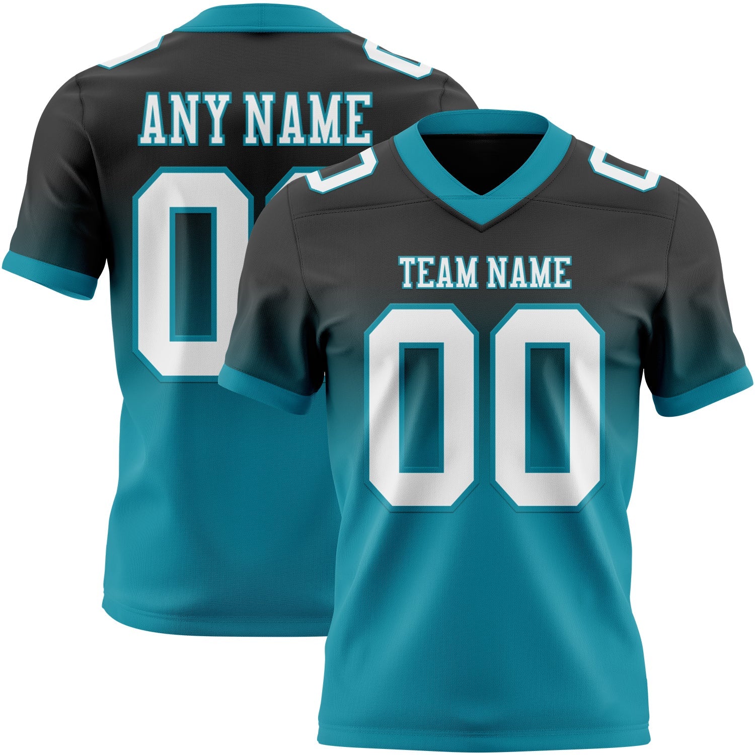 Custom Black White-Teal Authentic Fade Fashion Football Jersey - Main View