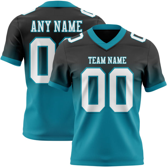 Custom Black White-Teal Authentic Fade Fashion Football Jersey - Main View