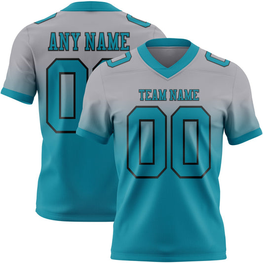 Custom Gray Teal-Black Authentic Fade Fashion Football Jersey - Main View