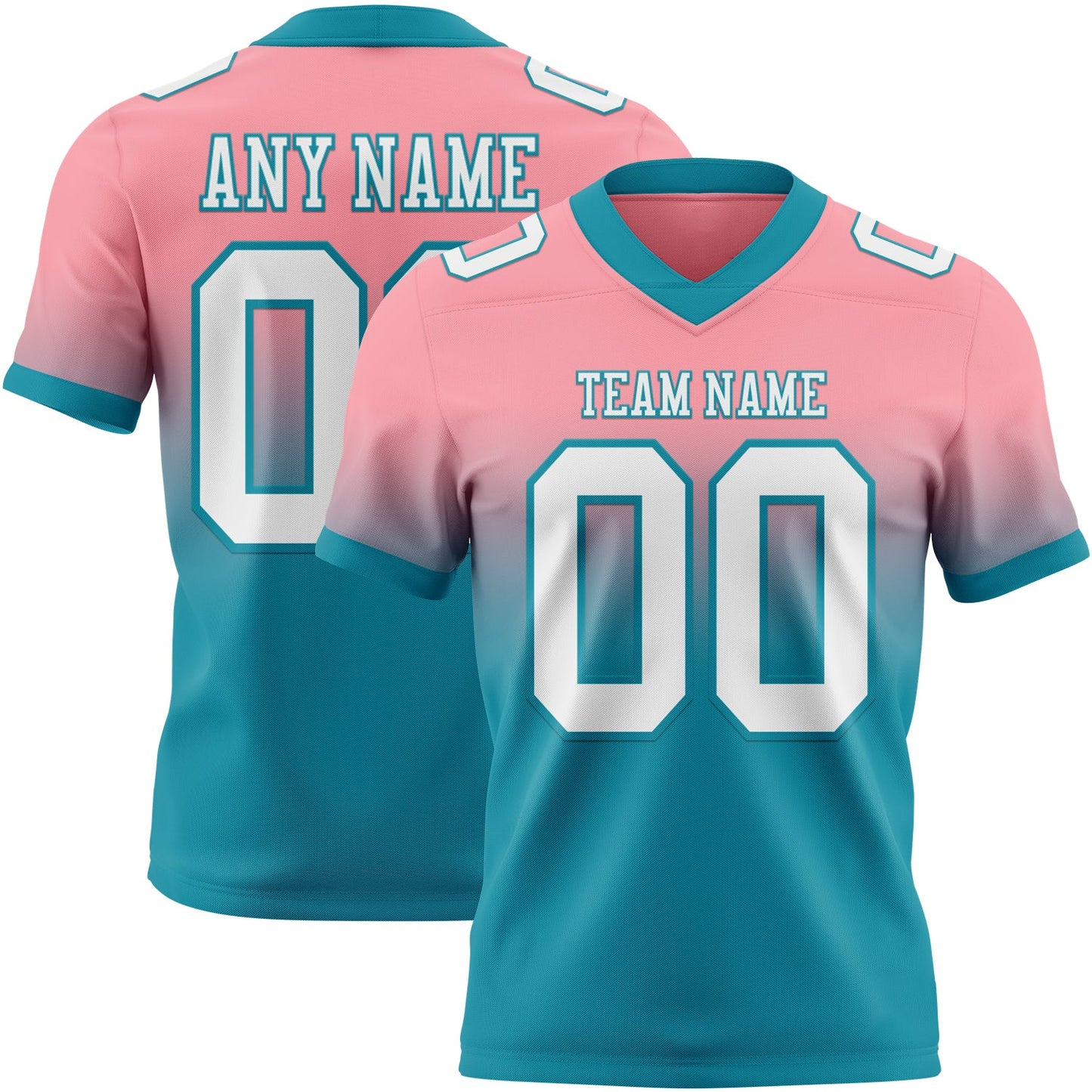 Custom Medium Pink White-Teal Authentic Fade Fashion Football Jersey - Main View