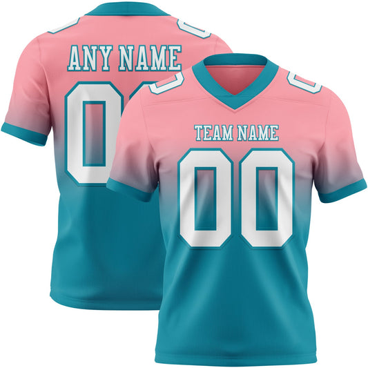 Custom Medium Pink White-Teal Authentic Fade Fashion Football Jersey - Main View